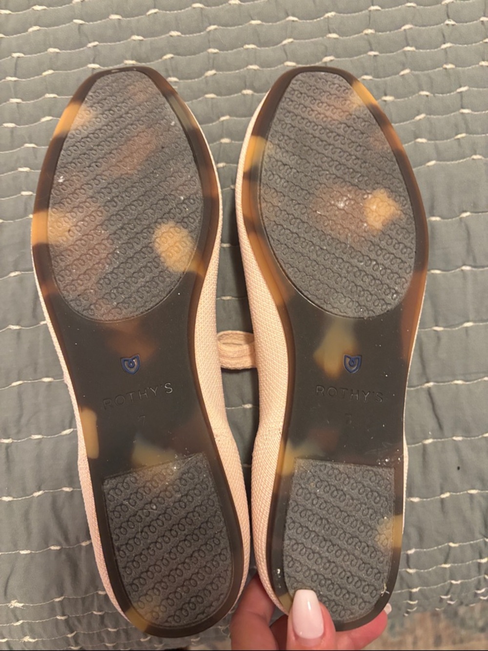 Rothy's Light Pink Mary Jane Flats with Navy Trim - Picture 2 of 2